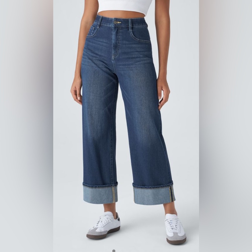 HALARA high rise, cuffed, wide leg jeans